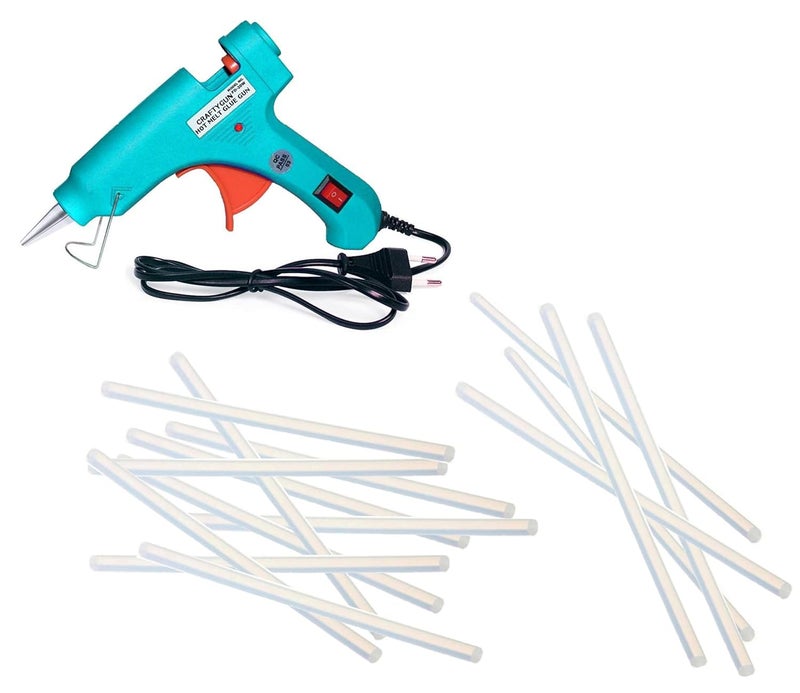 CRAFTYGUN TURQUOISE MINI 20 WATT HOT MELT GLUE GUN WITH 15 GLUE STICKS - Image 1
