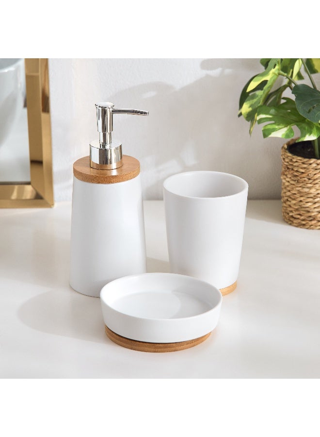 Home Box Boston 3-Piece Ceramic and Bamboo Bathroom Accessory Set  - Image 2
