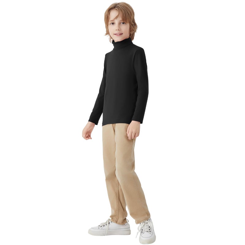 QBK Boys Turtleneck Long Sleeve Thermal Turtle Neck Sweater for Kids 4T-16 Years Soft Warm Under Shirts (Black, 6Years) - Image 5