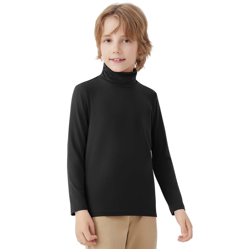 QBK Boys Turtleneck Long Sleeve Thermal Turtle Neck Sweater for Kids 4T-16 Years Soft Warm Under Shirts (Black, 6Years) - Image 1