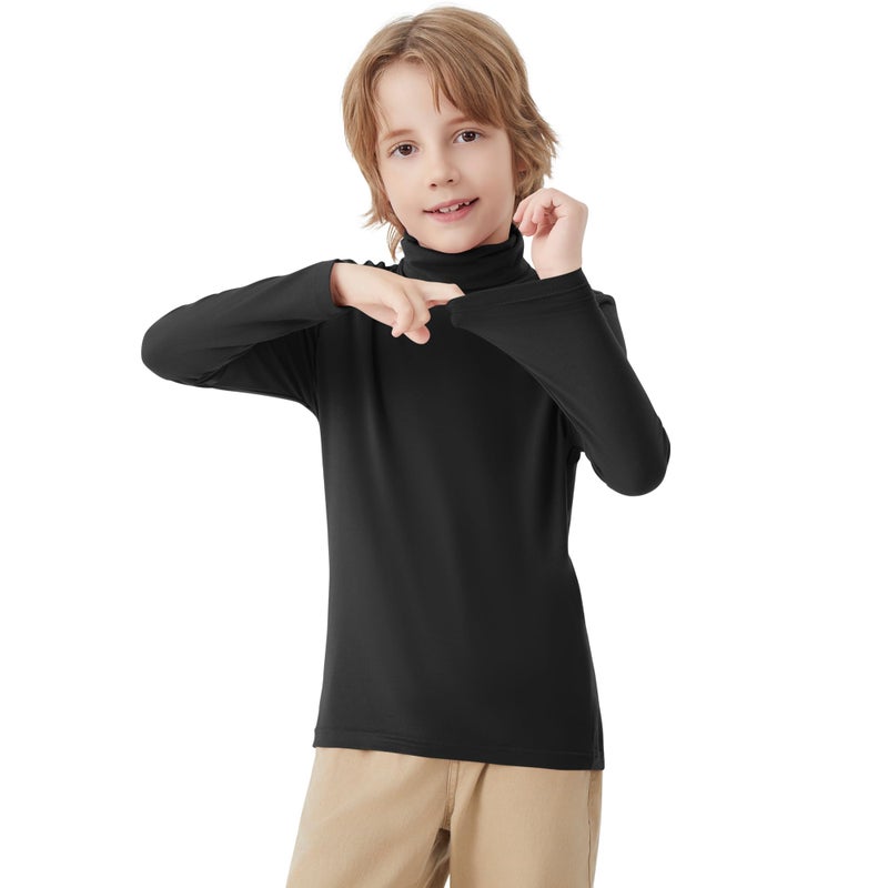 QBK Boys Turtleneck Long Sleeve Thermal Turtle Neck Sweater for Kids 4T-16 Years Soft Warm Under Shirts (Black, 6Years) - Image 2