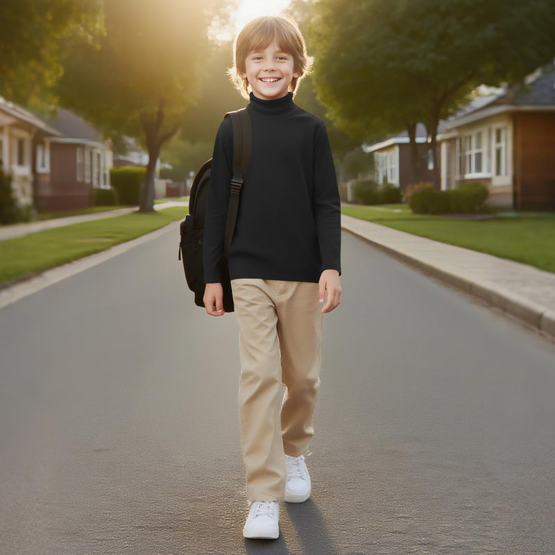 QBK Boys Turtleneck Long Sleeve Thermal Turtle Neck Sweater for Kids 4T-16 Years Soft Warm Under Shirts (Black, 6Years) - Image 3