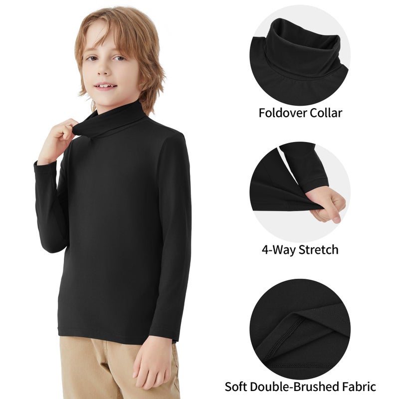 QBK Boys Turtleneck Long Sleeve Thermal Turtle Neck Sweater for Kids 4T-16 Years Soft Warm Under Shirts (Black, 6Years) - Image 4