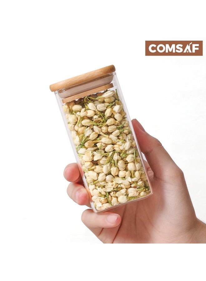 ComSaf جرار توابل زجاجية ComSaf 16 قطعة مع غطاء من الخيزران، حاويات مربعة محكمة الإغلاق سعة 10 أونصات مع 275 ملصق أسود، جرار توابل فارغة للملح والسكر والتوابل - Image 2