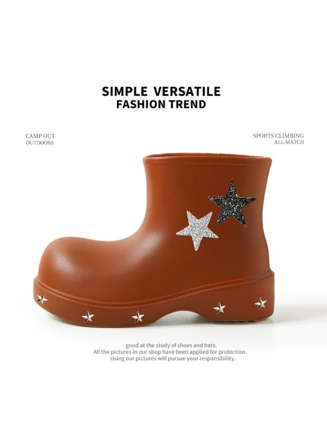 Fashionable Star-patterned Rain Boots For Women, Shiny Waterproof Boots With Thick Soles, Outdoor Non-slip Short Eva Rain Boots For Walking On Rainy Days
