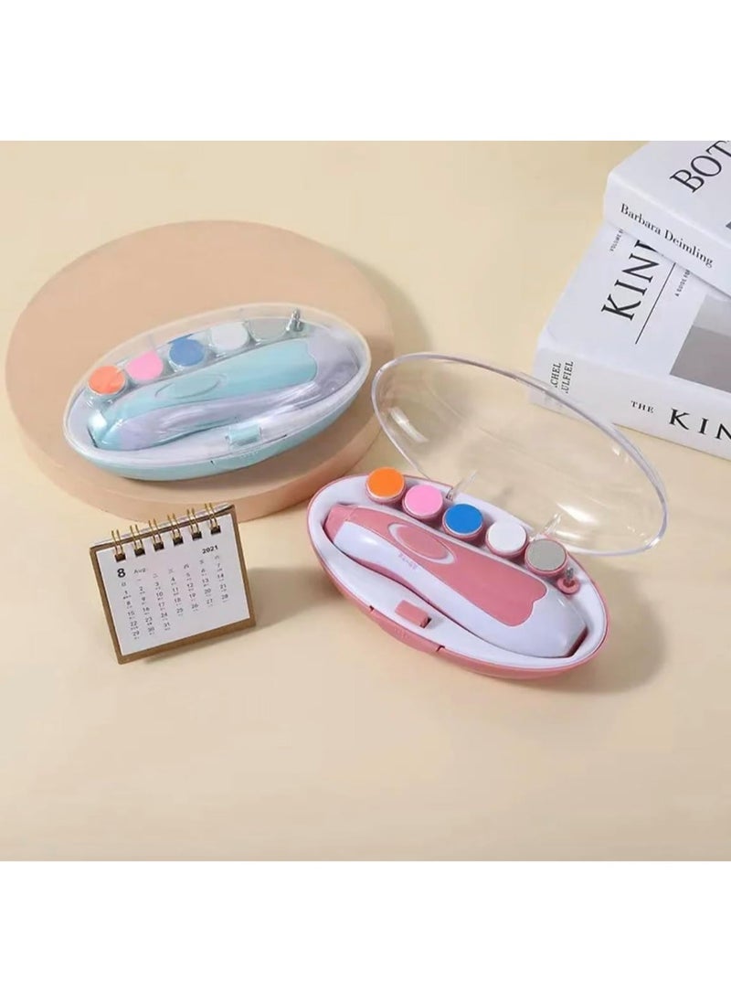 BLUE CORAL Baby Nail Trimmer Multifunctional Electric 6 in 1 Baby Nail File Clippers Toes Fingernail Cutter Trimmer Manicure Tool Set New Born Baby Care, Pink  - Image 1