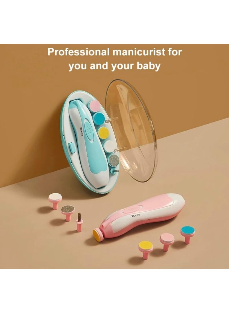 BLUE CORAL Baby Nail Trimmer Multifunctional Electric 6 in 1 Baby Nail File Clippers Toes Fingernail Cutter Trimmer Manicure Tool Set New Born Baby Care, Pink  - Image 2