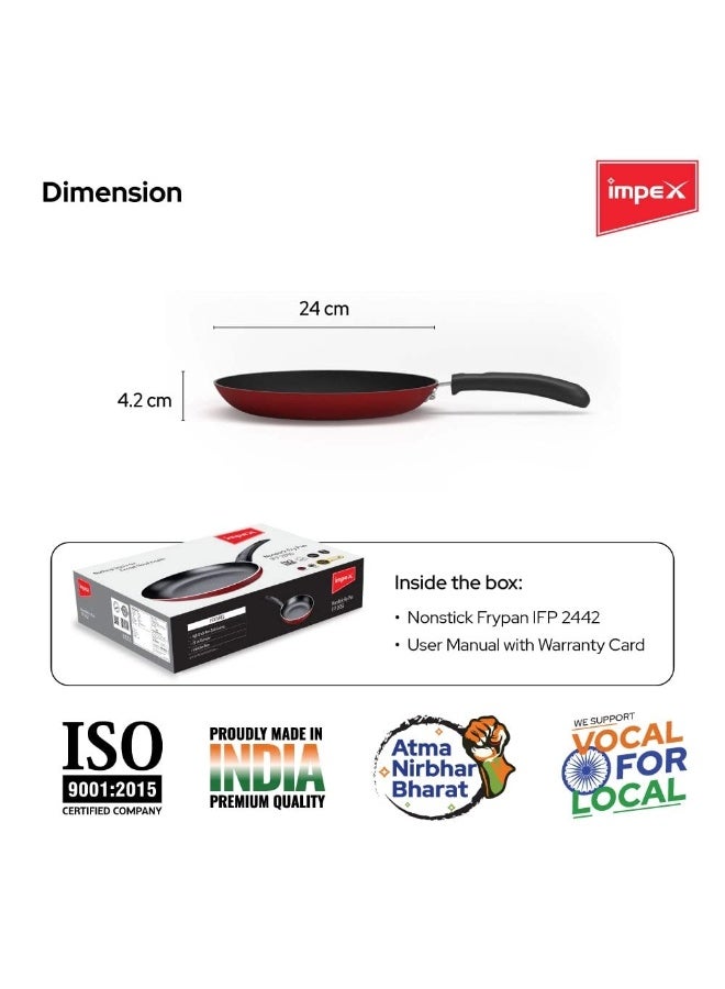 Impex IFP 2442 Premium Induction Based Nonstick Coated Aluminium Fry Pan (24 cm,Maroon) - Image 3