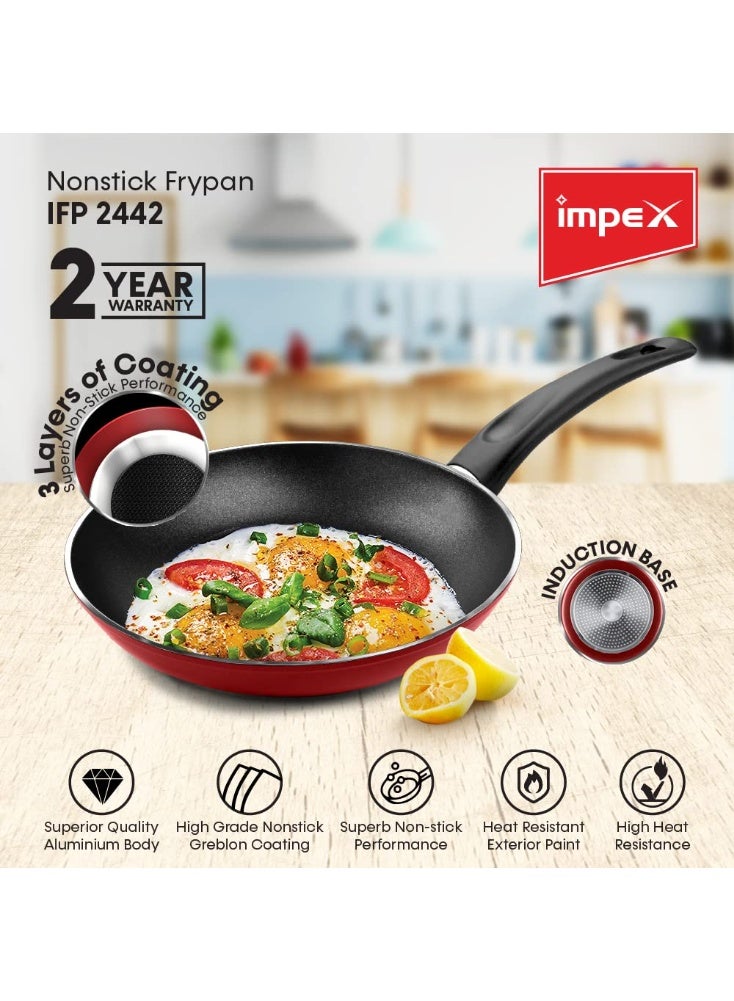 Impex IFP 2442 Premium Induction Based Nonstick Coated Aluminium Fry Pan (24 cm,Maroon) - Image 4
