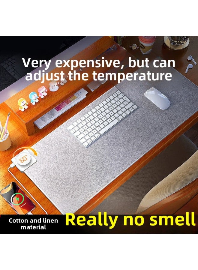 Heating Mouse Pad Oversized Heating Warm Table Pad Winter Office Computer Writing Book Desktop Electric Heating Hand Warmer Pad-Colour:Standard-Pattern:Cotton And Linen Gray 60*1.8kg Gears 4h Timing - Image 2