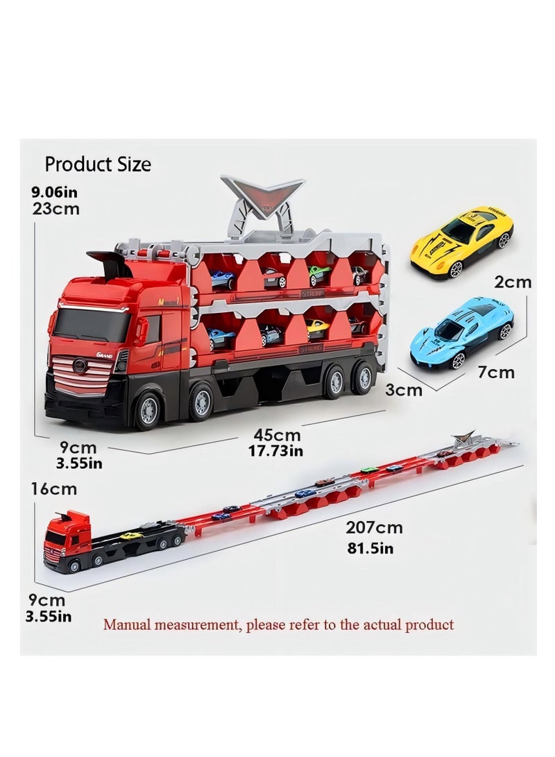 Race Car Track Toy Truck Toy with Slots & Foldable Race Tracks Transport Car Carrier Toy for Toddlers Cars Toy Set Container Truck Toy with 24S mall Cars Vehicles Toy Set for 3+ Kids Boys Girls  - Image 3