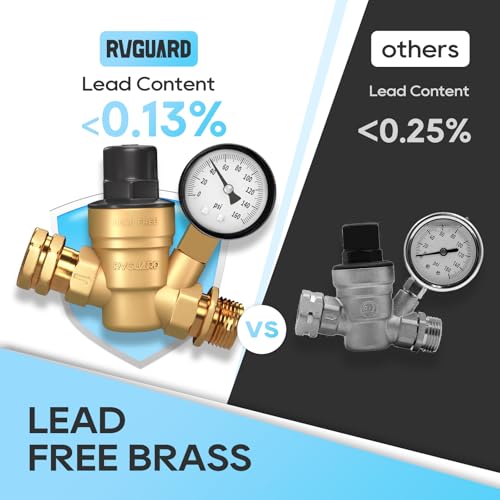 RVGUARD RV Water Pressure Regulator Valve, Brass Lead-Free Adjustable Water Pressure Reducer with Gauge and Inlet Screen Filter for RV Camper Travel Trailer - Image 3