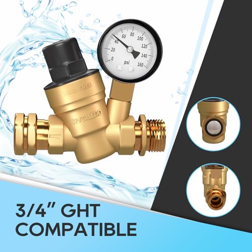 RVGUARD RV Water Pressure Regulator Valve, Brass Lead-Free Adjustable Water Pressure Reducer with Gauge and Inlet Screen Filter for RV Camper Travel Trailer - Image 4