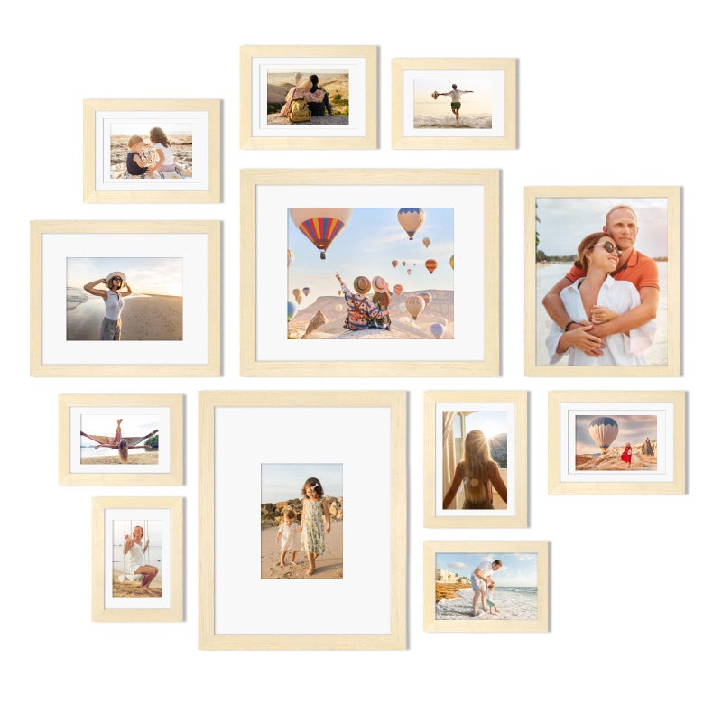 Egofine Egofine Picture Frame Set 12 Pack Picture Frames Collage Wall Decor with Two 11x14 Two 8x10 Four 5x7 Four 4x6 for Wall and Tabletop Made of Solid Wood Covered by Plexiglass Natural Wood 