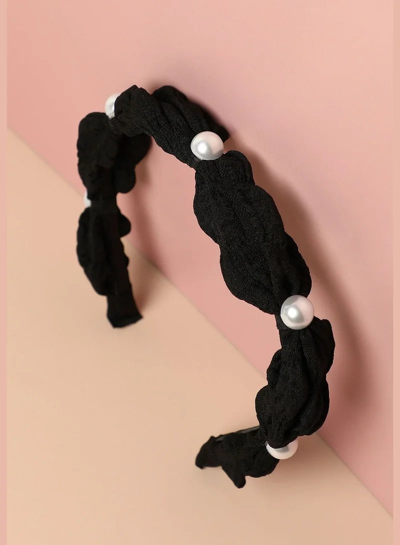 SOHI Trendy Western Wear Fabric Hair Band with Pearls For Women