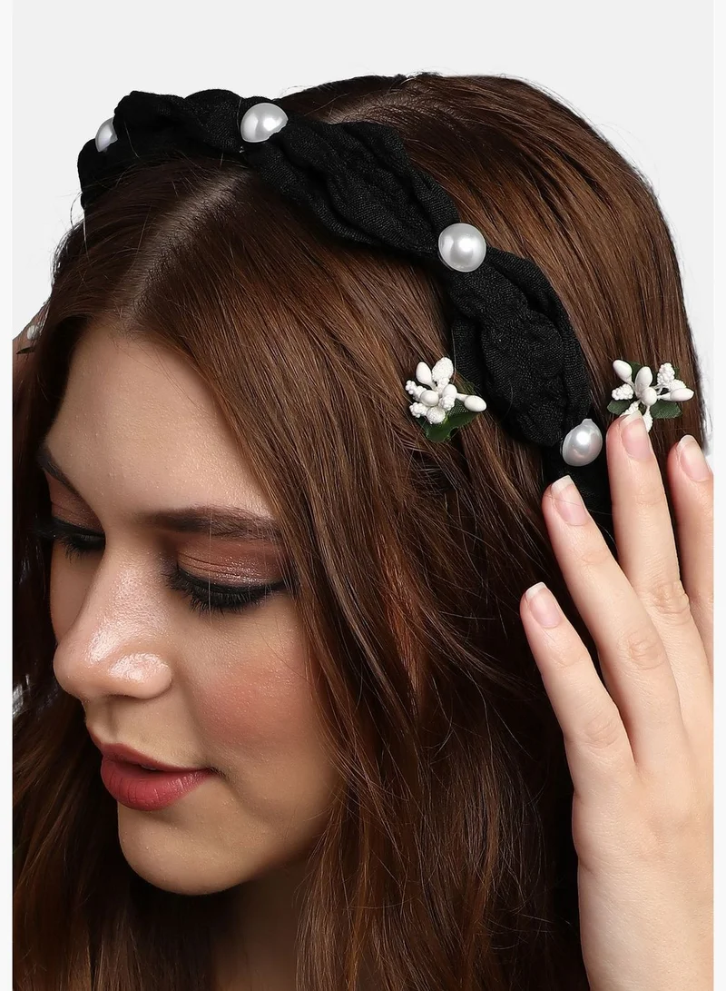 SOHI Trendy Western Wear Fabric Hair Band with Pearls For Women