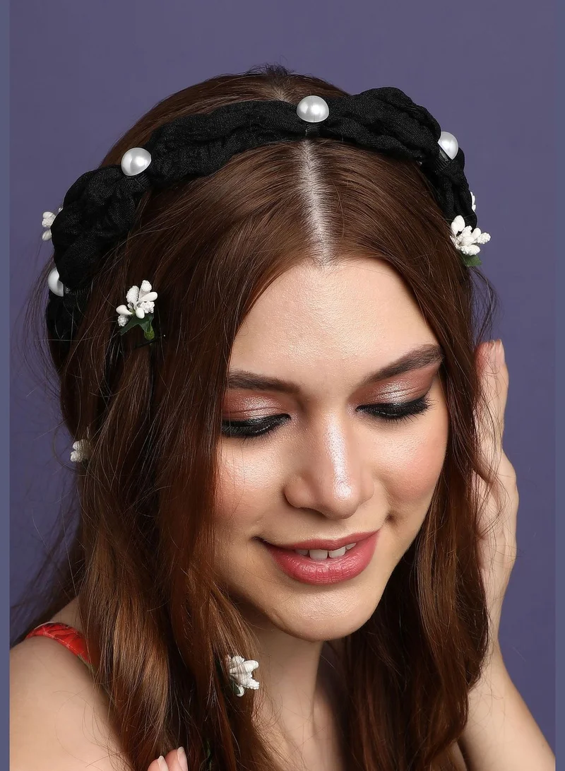 SOHI Trendy Western Wear Fabric Hair Band with Pearls For Women