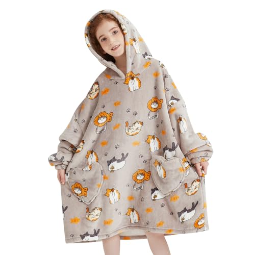 Fiosnow Cat Blanket Hoodies for Kids 6-13YR Oversize Wearable Blanket Hoodies for Boys Girls Teens - Image 1