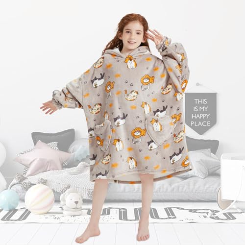 Fiosnow Cat Blanket Hoodies for Kids 6-13YR Oversize Wearable Blanket Hoodies for Boys Girls Teens - Image 5