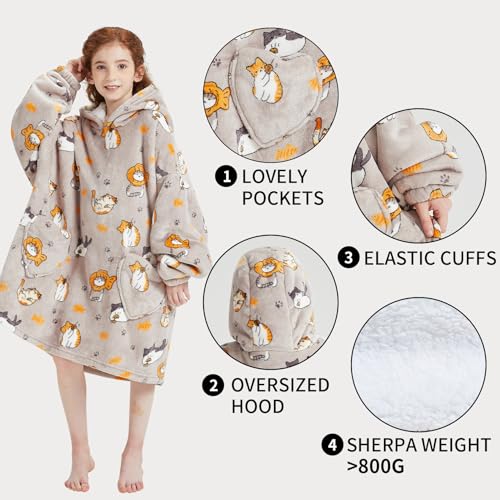 Fiosnow Cat Blanket Hoodies for Kids 6-13YR Oversize Wearable Blanket Hoodies for Boys Girls Teens - Image 4