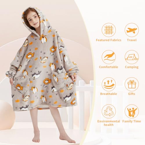 Fiosnow Cat Blanket Hoodies for Kids 6-13YR Oversize Wearable Blanket Hoodies for Boys Girls Teens - Image 3