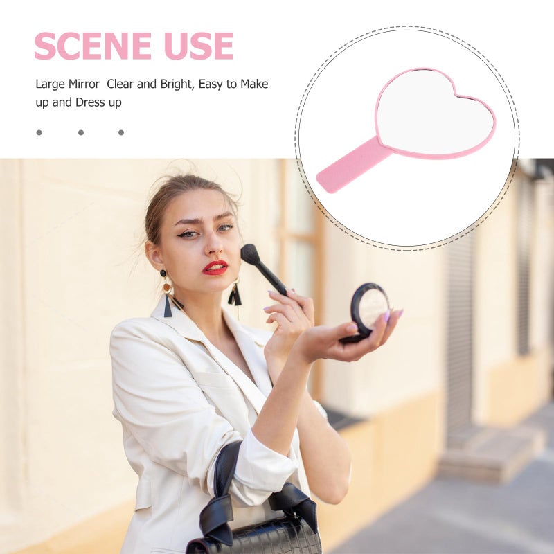 Pink Heart Shaped Handheld Travel Makeup Mirror Portable Vanity Mirror - Image 4