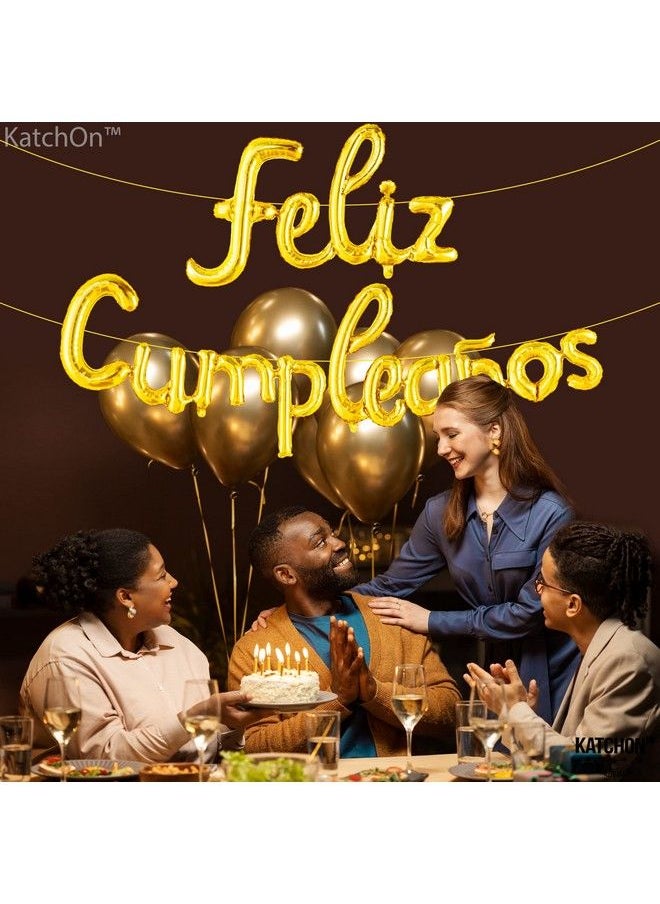 KATCHON Gold Feliz Cumpleanos Banner Balloon 16 Inch ; Script Feliz Cumpleaños Balloons For Feliz Cumpleanos Decorations ; Cursive Happy Birthday Balloons Banner For Spanish Birthday Decorations  - Image 4
