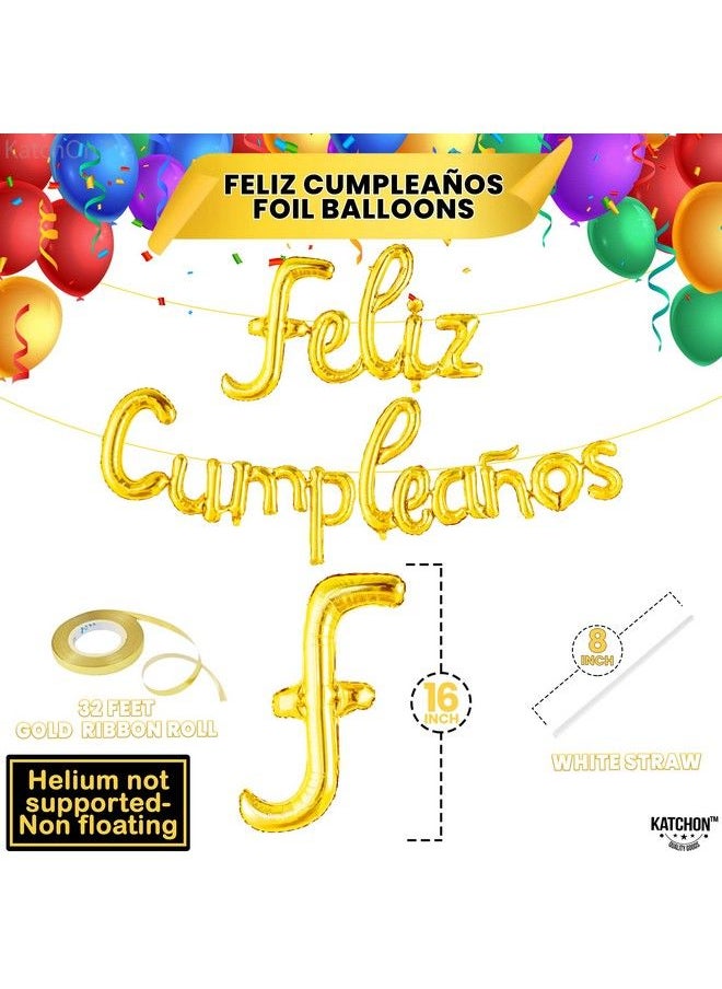 KATCHON Gold Feliz Cumpleanos Banner Balloon 16 Inch ; Script Feliz Cumpleaños Balloons For Feliz Cumpleanos Decorations ; Cursive Happy Birthday Balloons Banner For Spanish Birthday Decorations  - Image 5