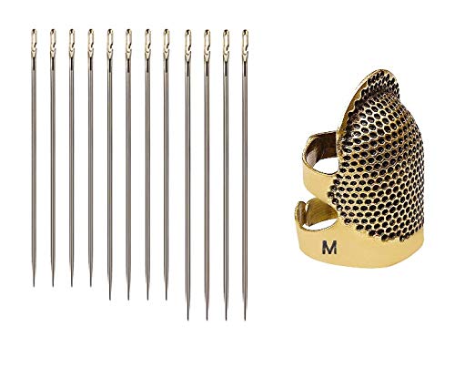 Krisah Combo of Self Threading Needles(Pack of 12) & Brass Thimble (1, Medium) - Image 1