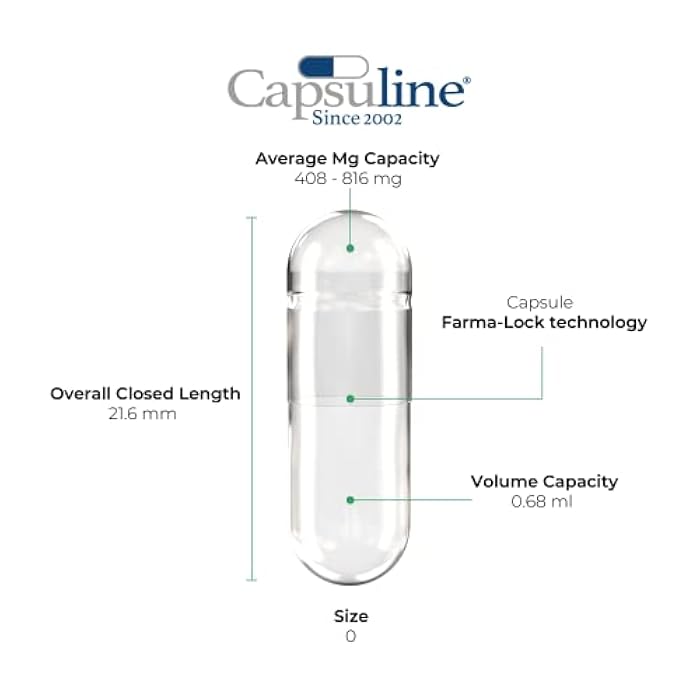Capsuline كبسولات كابسولين بحجم 0 فارغة من الجيلاتين، شفافة - 1000 عد | خالية من الغلوتين، كوشير، معتمدة غير معدلة وراثيًا | كبسولات بقرية نقية لملء المكملات بنفسك - Image 3