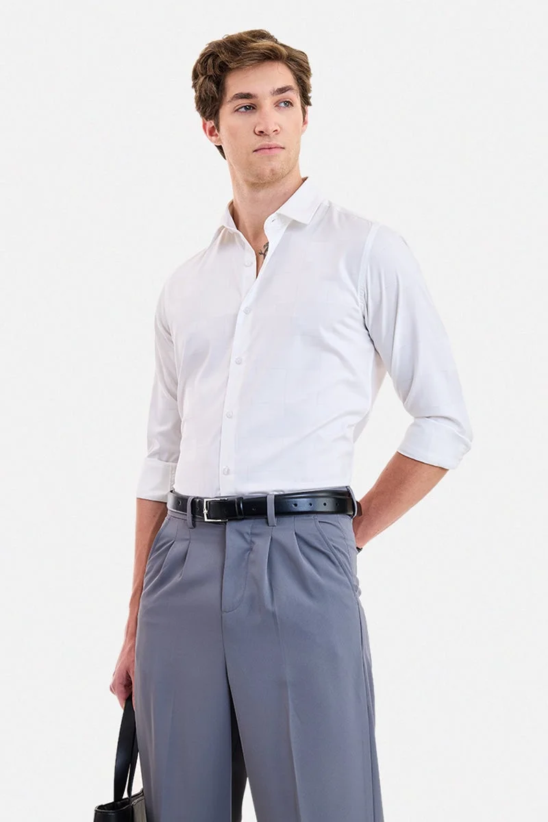 سنيتش White Textured Long Sleeve Slim Fit Formal Luxe Shirt