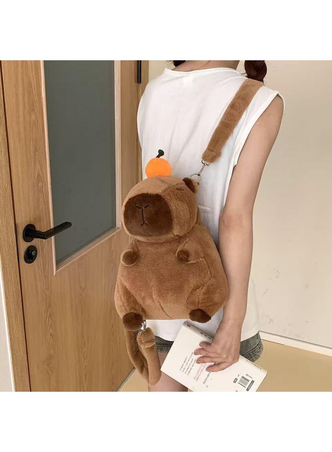 Explosions Capybara Backpack Plush Toy Creative Kapibala Backpack Fashionable Small Bag Girl Gift-Colour:Orange Backpack-High:35cm 【0.35kg】 - Image 1