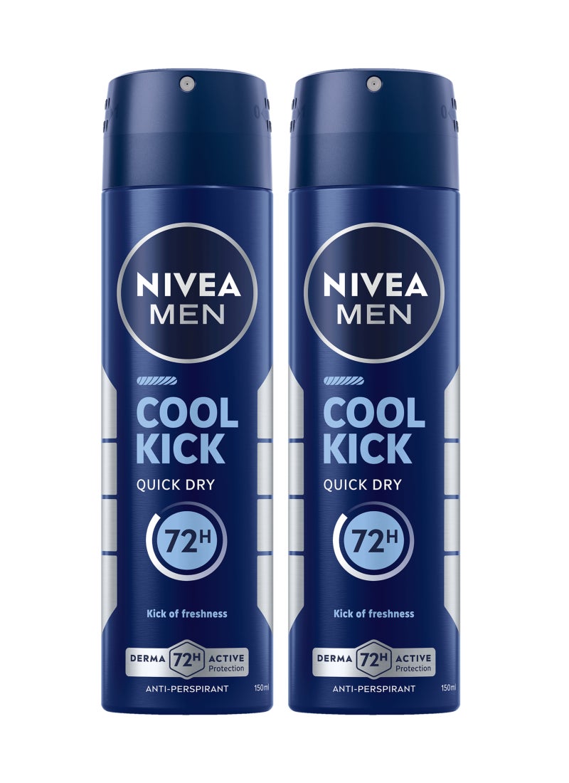 Nivea Cool Kick, Deodorant For Men Fresh Scent Spray 150ml Pack of 2 - Image 1