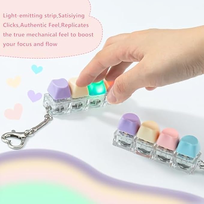 TIMSEKER 2 Pcs Cute Heart Keyboard Fidget Toy for Adult with LED Light, Multi-Functional Clicky Keyboard Fidget Keychain, Anxiety Relief Items, White and Multicolored Clear Keycap Tester - Image 5