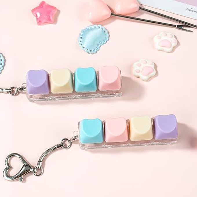 TIMSEKER 2 Pcs Cute Heart Keyboard Fidget Toy for Adult with LED Light, Multi-Functional Clicky Keyboard Fidget Keychain, Anxiety Relief Items, White and Multicolored Clear Keycap Tester - Image 4