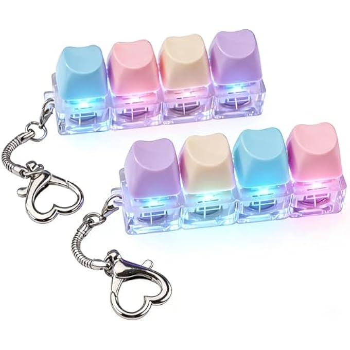 TIMSEKER 2 Pcs Cute Heart Keyboard Fidget Toy for Adult with LED Light, Multi-Functional Clicky Keyboard Fidget Keychain, Anxiety Relief Items, White and Multicolored Clear Keycap Tester - Image 1