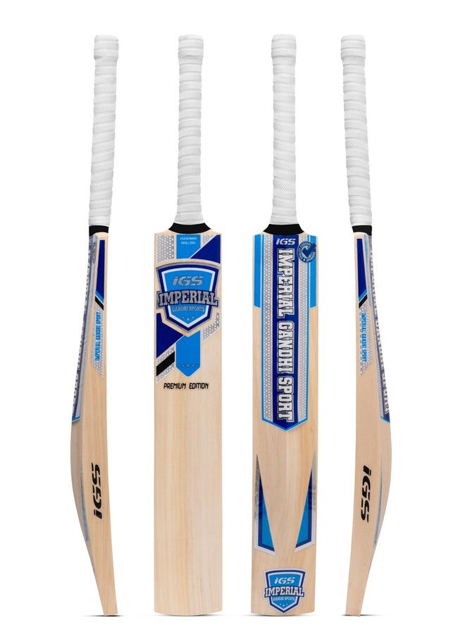 IGS Premium Edition Kashmir Willow Cricket Bat, Standard Size, Professional Leather Ball Bat, Natural Wood (Size 5) - Image 1