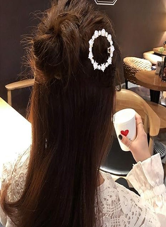 HAPPYMATES مشابك شعر هابي ميتس المرصعة باللؤلؤ للنساء، دبابيس شعر مرصعة بالأحجار، إكسسوارات شعر، مجوهرات، دبوس شعر ذهبي مرصع بالكريستال، مشبك شعر للنساء والفتيات (عبوة من 4 قطع، دبوس ذهبي مرصع باللؤلؤ) - Image 3