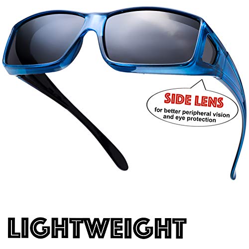 The Fresh High Definition Polarized Wrap Around Shield Sunglasses for Prescription Glasses - Gift Box Package (F703-Crystal Blue, Grey(Including side lens)) - Image 4