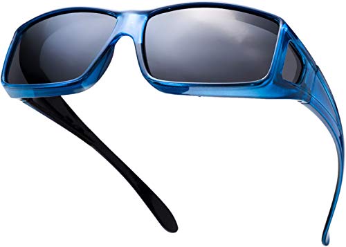 The Fresh High Definition Polarized Wrap Around Shield Sunglasses for Prescription Glasses - Gift Box Package (F703-Crystal Blue, Grey(Including side lens)) - Image 1