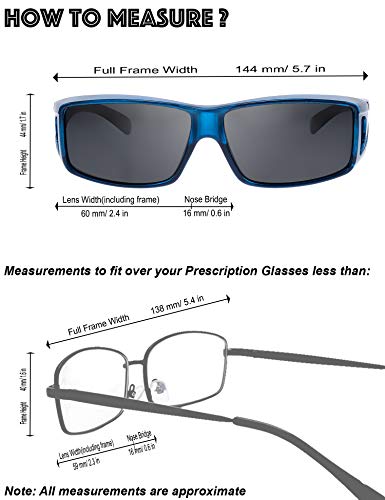 The Fresh High Definition Polarized Wrap Around Shield Sunglasses for Prescription Glasses - Gift Box Package (F703-Crystal Blue, Grey(Including side lens)) - Image 3