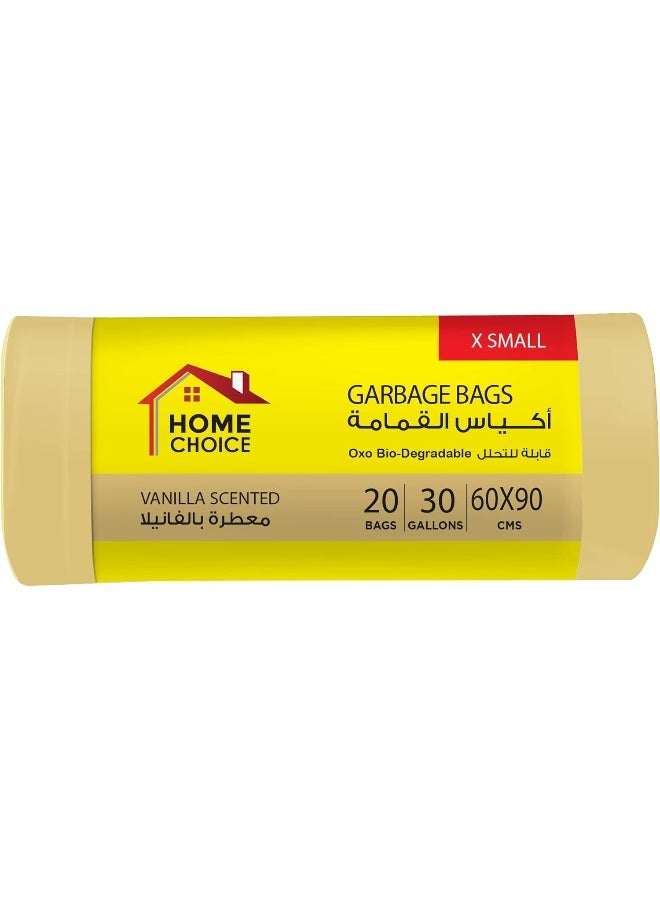 HOME CHOICE 30 Gallons Scented-VANILLA, Pack of 20-Pieces, Size 60*90 cm Drawstring Scented Trash Bags, Drawstring Garbage Bags Rolls, Bio-Degradable, Bin Liners with Ribbon Neck Tie - Image 1