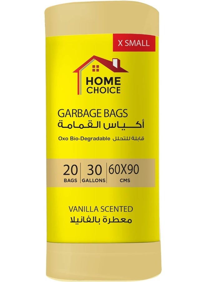 HOME CHOICE 30 Gallons Scented-VANILLA, Pack of 20-Pieces, Size 60*90 cm Drawstring Scented Trash Bags, Drawstring Garbage Bags Rolls, Bio-Degradable, Bin Liners with Ribbon Neck Tie - Image 2
