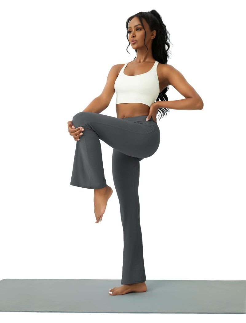 COPYLEAF Womens Yoga Pants with Pockets High Waisted Flare Leggings Bell Bottom Yoga Dress Pants Seamless Bootcut Pants(Dark Grey XL) - Image 4