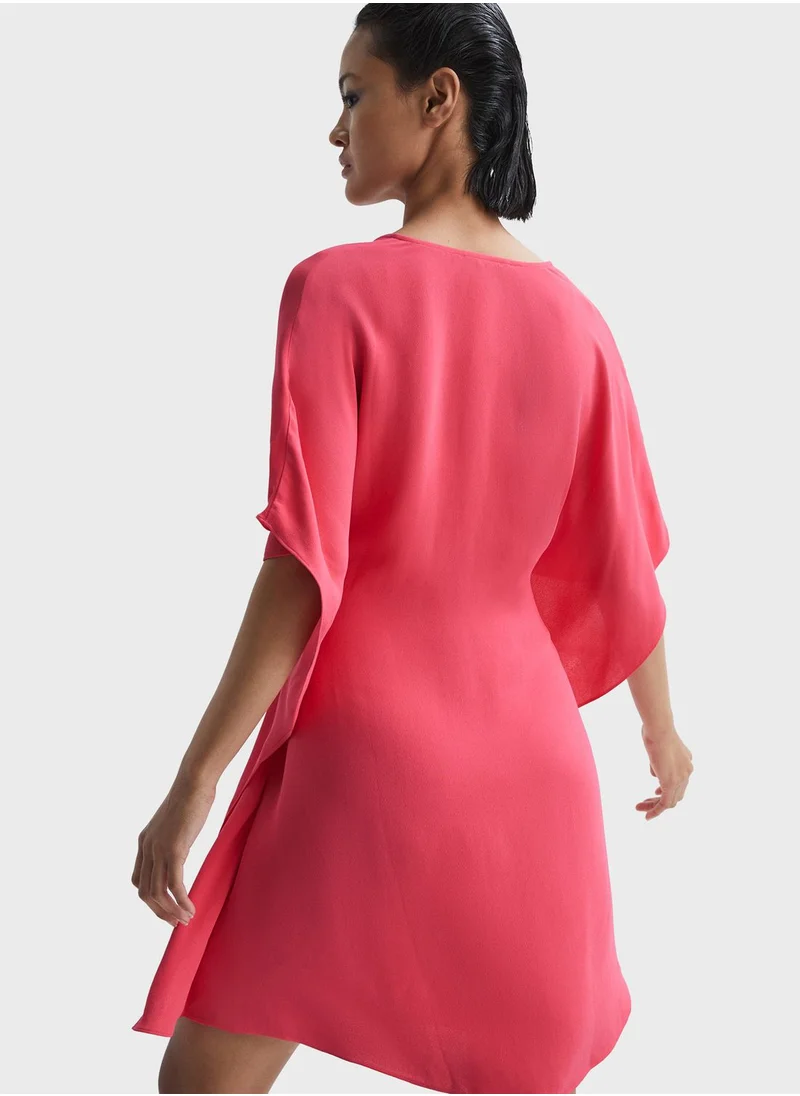 REISS Flared Sleeve Tie Detail Dress