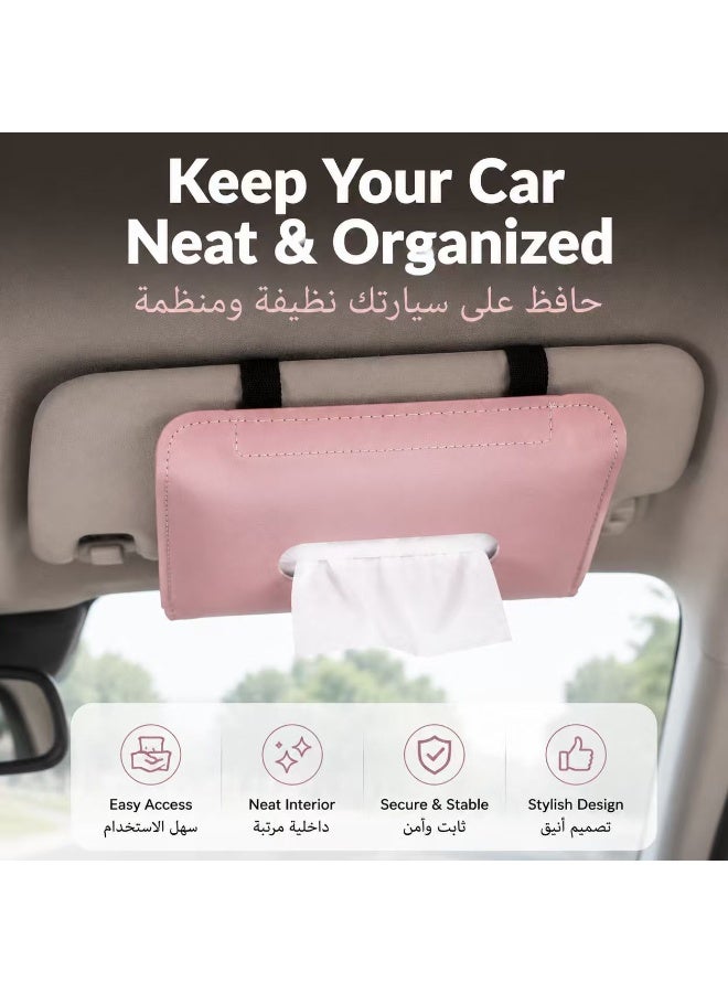 حامل مناديل للسيارة يثبت على حاجب الشمس (2 قطعة) – صندوق مناديل من جلد البولي يوريثان للسيارة، موزع مناديل معلق للسيارة، منظم لتخزين المناديل في السيارة يثبت على حاجب الشمس كإكسسوار داخلي - Image 3