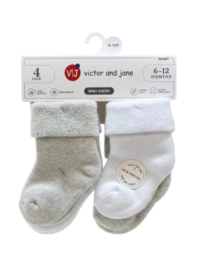 Victor And Jane Pack Of 4 Neutral Baby roll top towel king socks 4 pack  | Best Price UAE