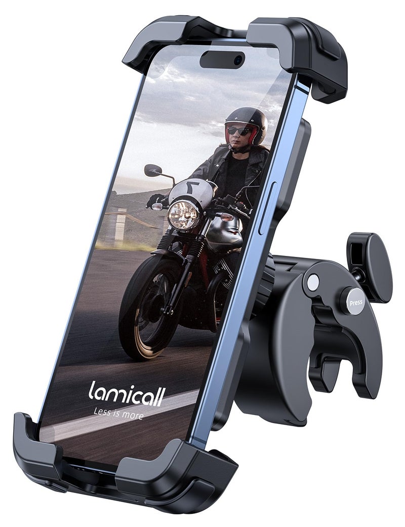 Lamicall Motorcycle Phone Mount, Bike Phone Holder - Upgrade Quick Install Handlebar Clip for Bicycle Scooter, Cell Phone Clamp for iPhone 16 15 Pro Max/ 14/13, Galaxy S10 and More 4.7-6.8" Phone - Image 1