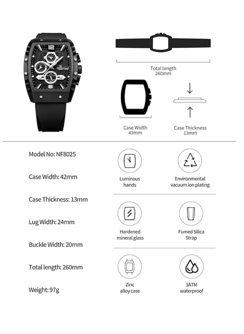 NAVIFORCE Waterproof Chronograph Sport Watch for Men, with Auto Date Quartz Wrist Watch, Colorful Silicone Band NF8025 - Image 5