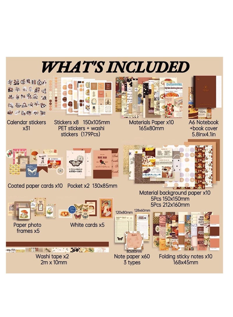 Y&D 348 Pcs Aesthetic Scrapbook Kit Scrapbooking Supplies Junk Journal With A6 Grid Notebook Bullet Journals Diy Gift Journaling For Teen Girl Kid Women (Vintage) - Image 5